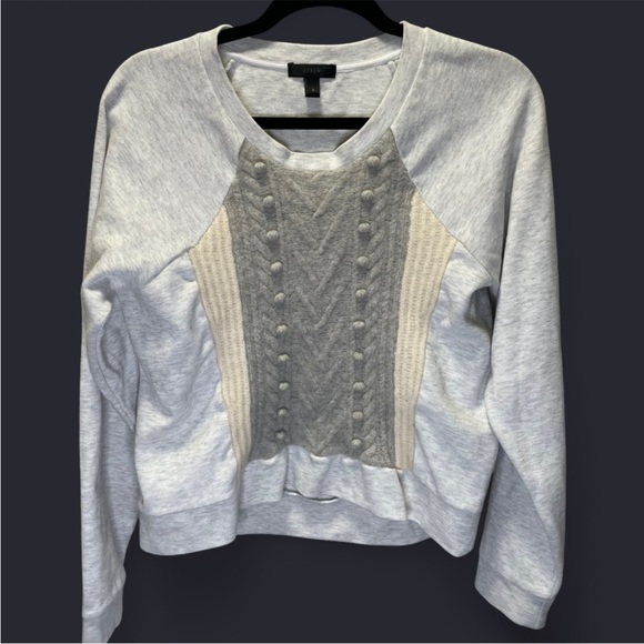 J. Crew Sweaters - J. Crew Light Gray and Beige Mixed Media Crew Neck Sweater
